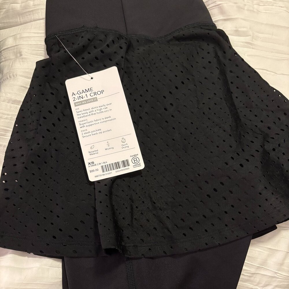 NWT Athleta Black Skirt Leggings A Game 2 in 1 Combo Crop Tights XS